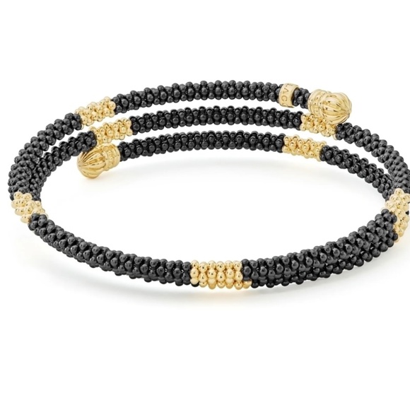 LAGOS 18K Gold and Black Small Station Ceramic Wrap Bracelet | 3mm - Picture 3 of 8